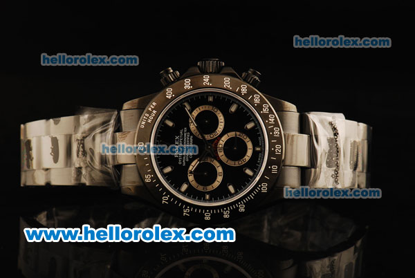 Rolex Daytona Chronograph Swiss Valjoux 7750 Automatic Movement PVD Case with Black Dial and PVD Strap - Click Image to Close